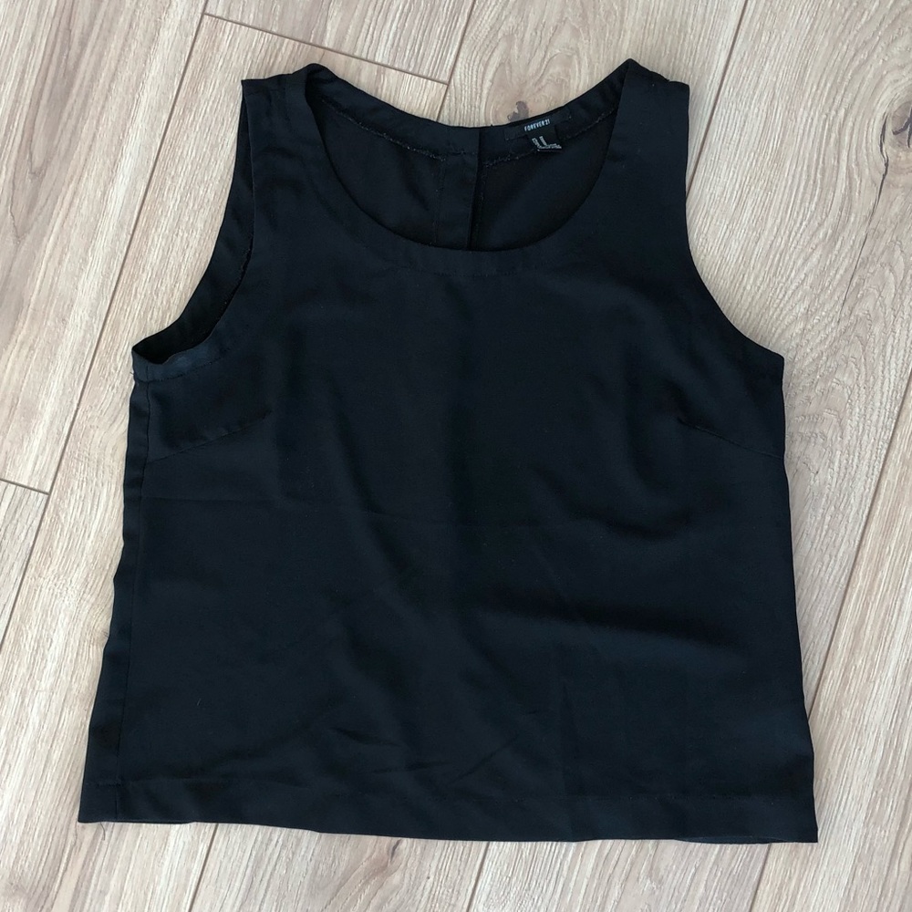 Forever 21 Black Crop Top with Gold Buttons, Size Medium